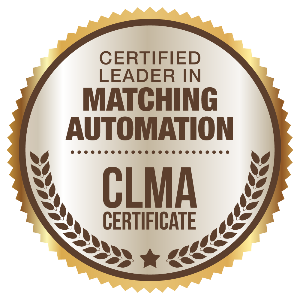 Image of badge indicating that an organization is a certified leader in matching gift automation (CLMA)