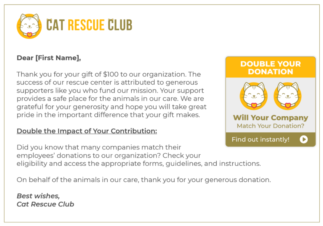 Increase matching gift revenue with acknowledgment emails.