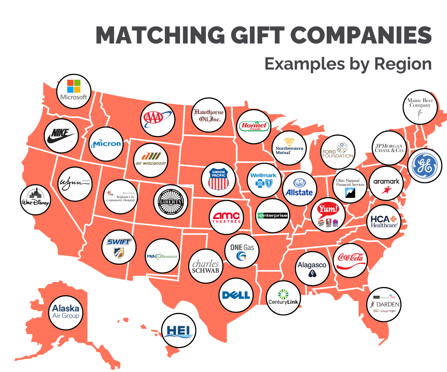 Increase matching gift revenue with a list of top matching gift companies in your area.