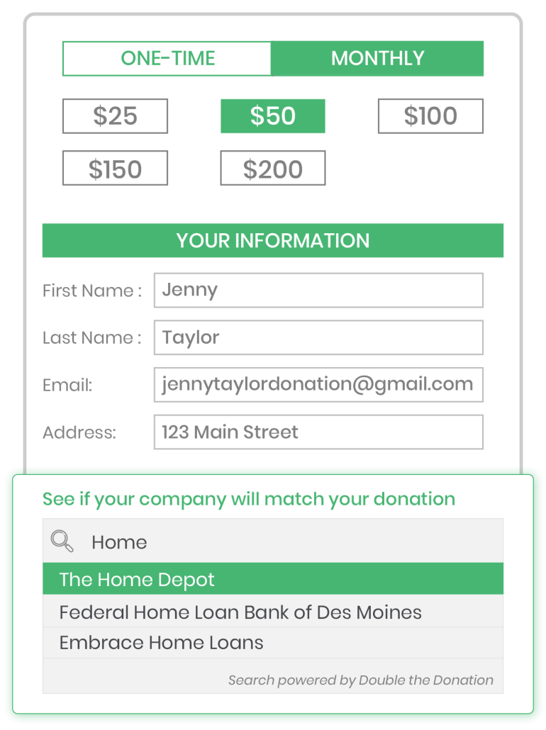 Matching gift integration example: donation page