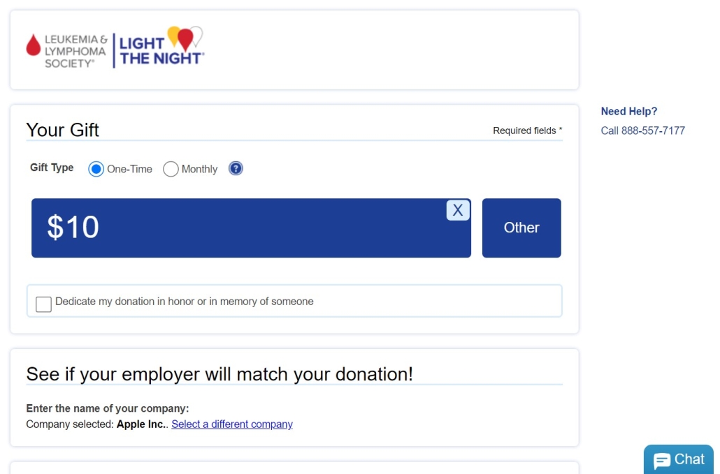 Matching gift integration example: donation page