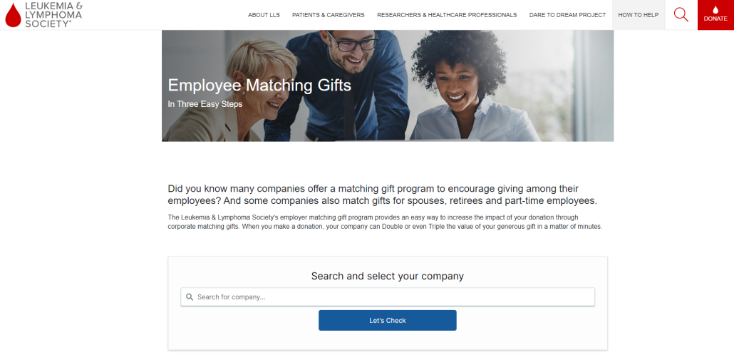 Matching gift integration example: match page