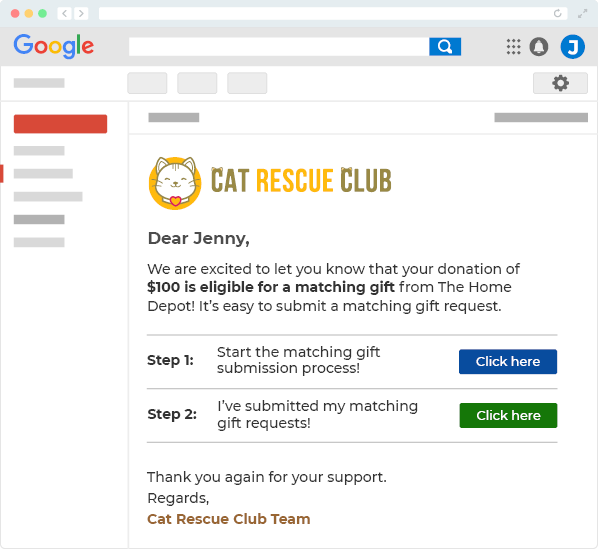 Increase matching gift awareness with follow-up emails