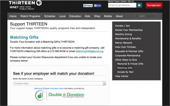 Create a dedicated matching gift page on your own website