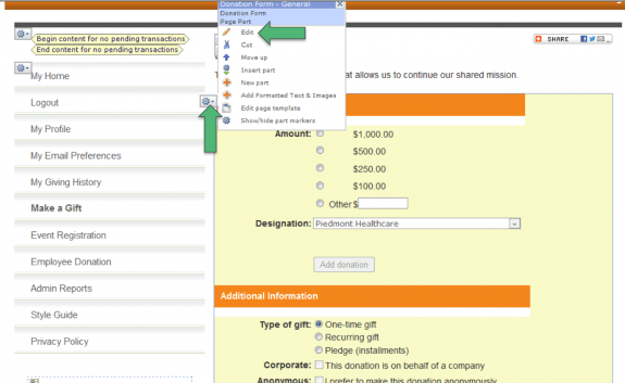 Edit Blackbaud Donation Form