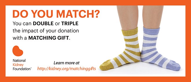 National Kidney Foundation created an insert about matching gifts for their donors to read.