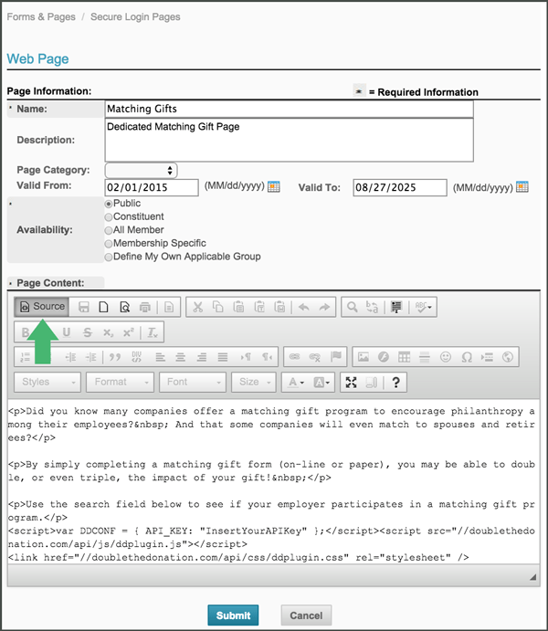 Build the New Dedicated Matching Gift Page using NeonCRM