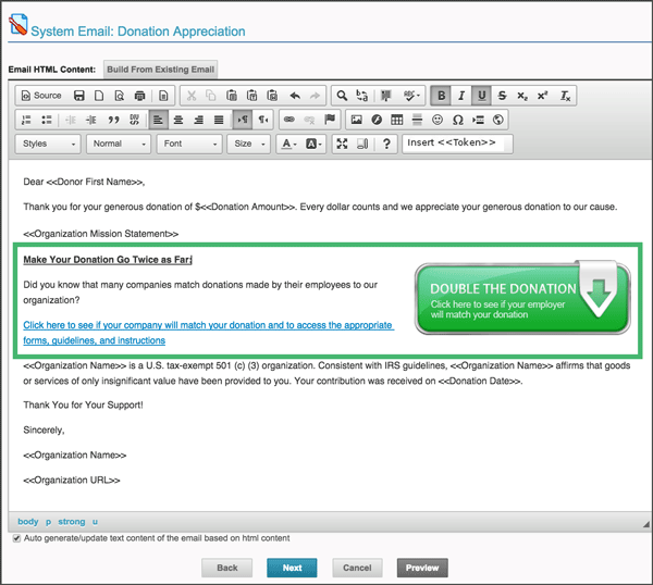 Add Matching Gift Wording to the Donation Confirmation Email