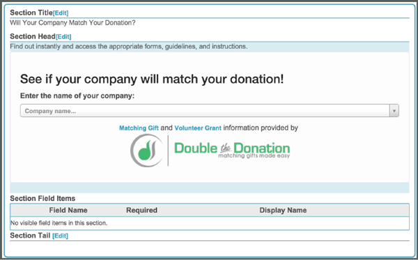 NeonCRM Donation Form with Double the Donation's Matching Gift Plugin