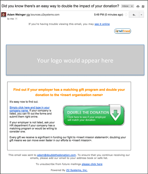 Matching Gift Email - Double Your Impact