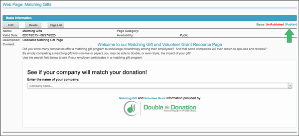 Publish your NeonCRM Matching Gift Page