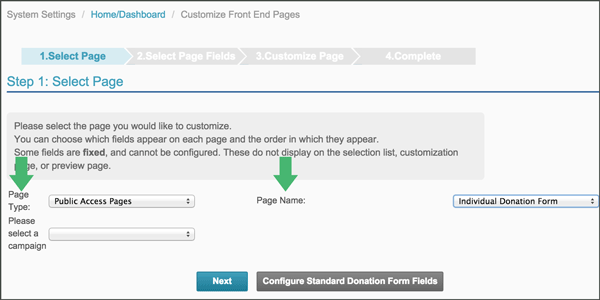 Select the Donation Pages to Add Matching Gifts