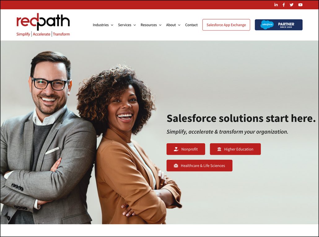This is a screenshot of the homepage for Redpath Consulting Group, one of our top nonprofit consulting firms.