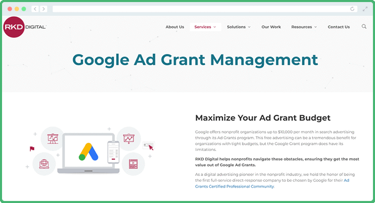 RKD Digital is a Google Grants agency that offers other digital marketing services, too.