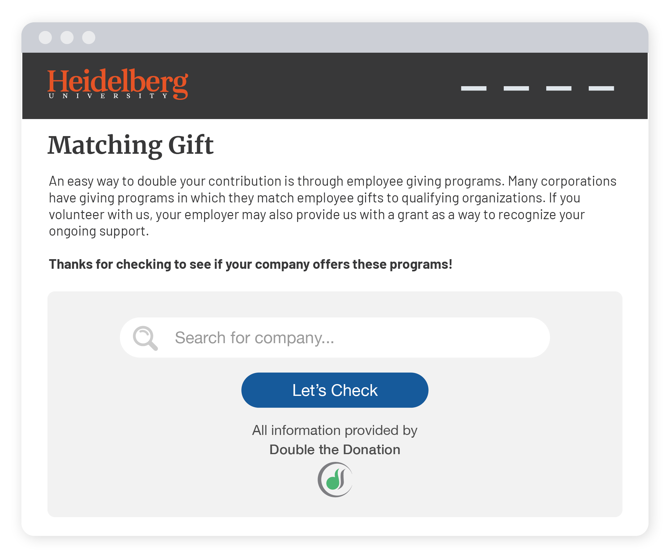 Marketing matching gifts on your website with a dedicated matching gifts page.