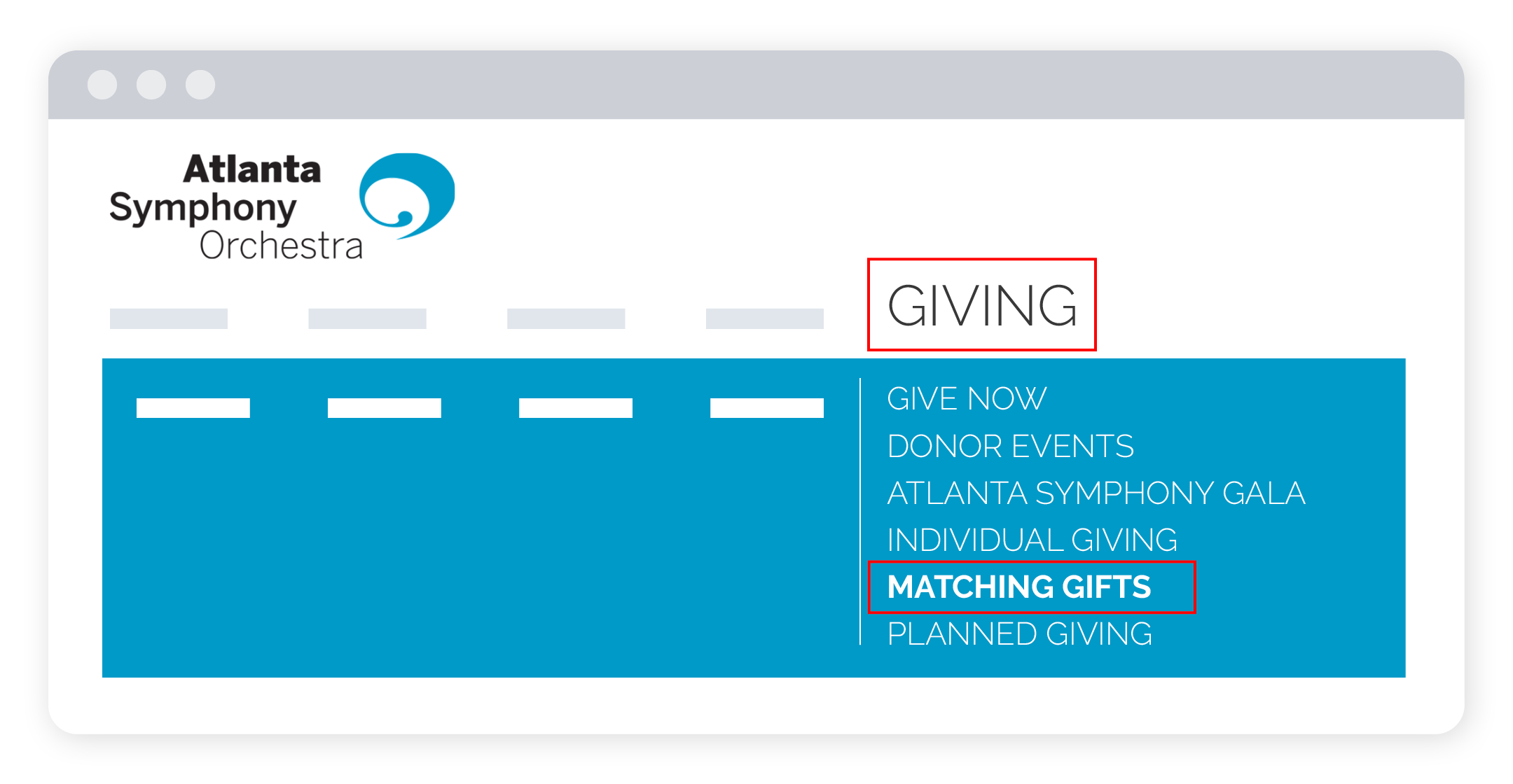 Marketing matching gifts on your website with your navigation menu.