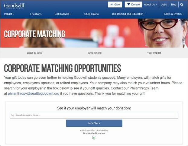 A dedicated matching gift page is a great tactic for marketing matching gifts.