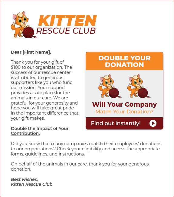 Acknowledgment emails are a great way to market matching gifts to your donors.
