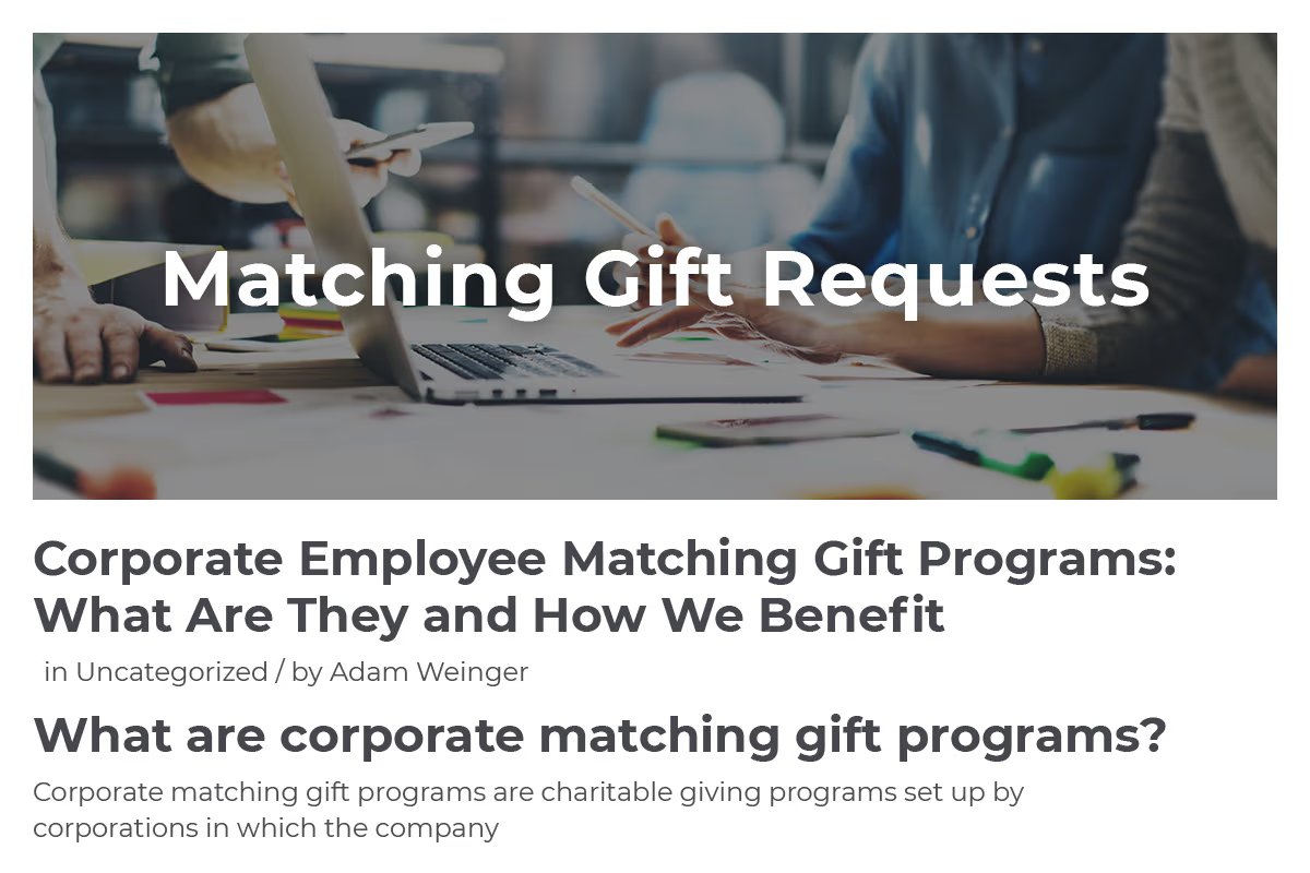 Marketing matching gifts on your website with blog articles.