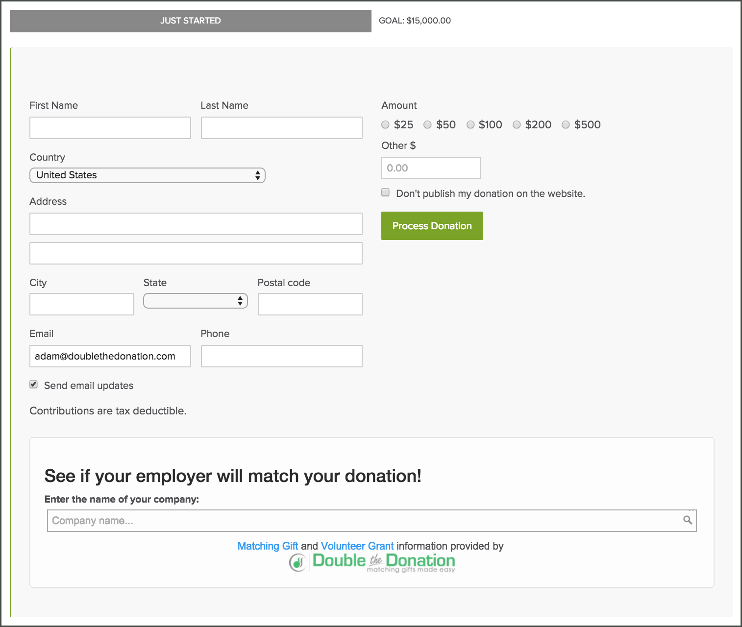 NationBuilder Matching Gift Search on Donation Forms