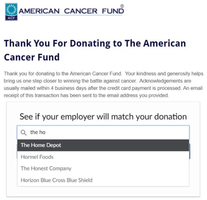 Marketing matching gifts in your donation process on the donation confirmation page