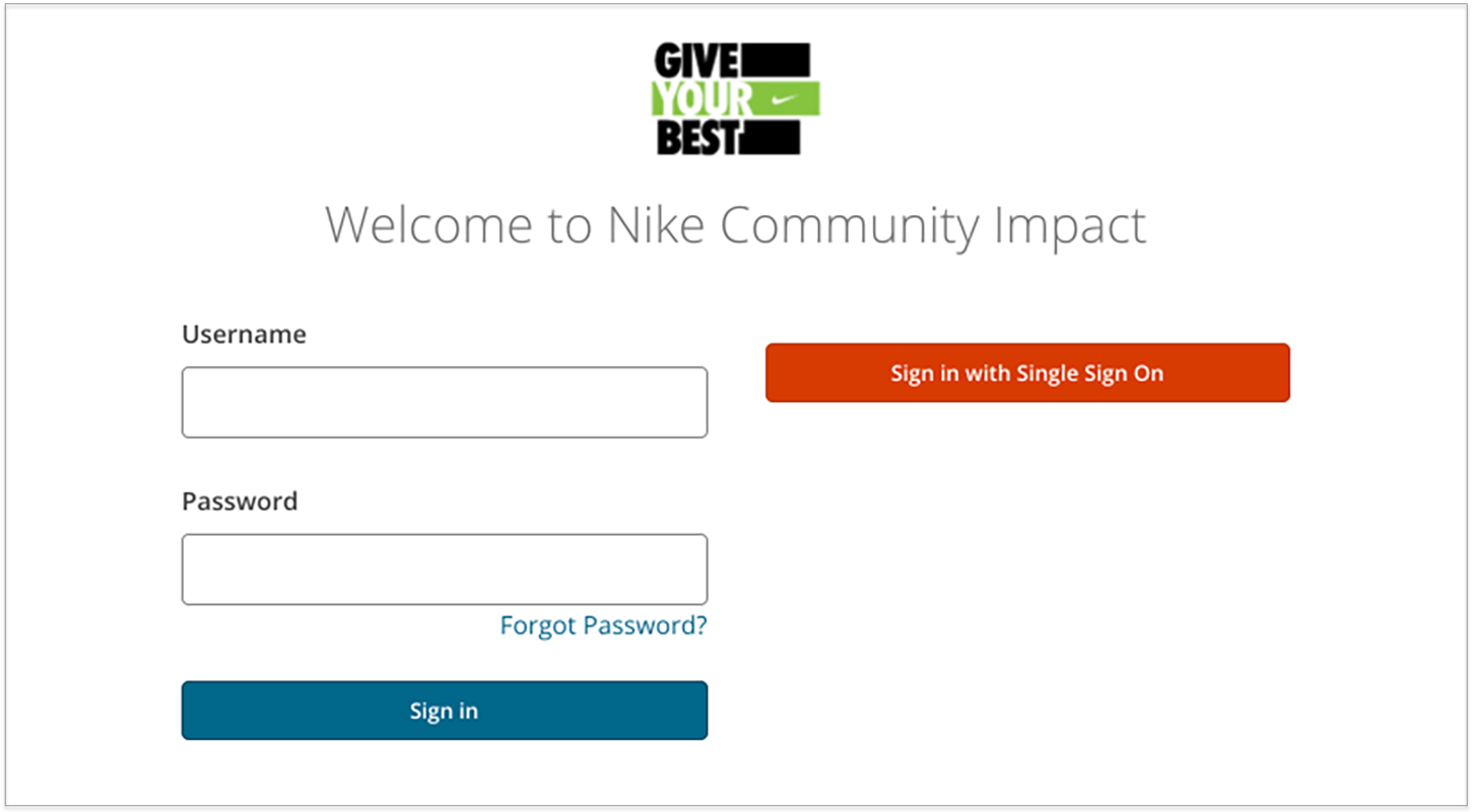 This is what Nike's Benevity portal looks like.