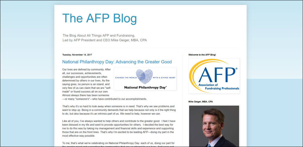 Read the AFP fundraising blog for high-level fundraising advice.