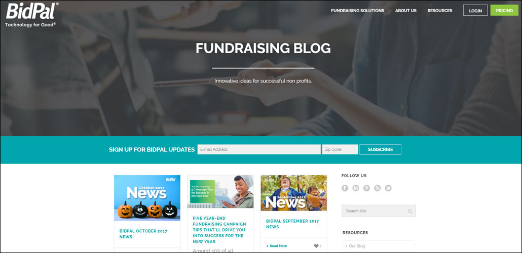 BidPal's fundraising blog is a hub for nonprofits planning charity auctions.