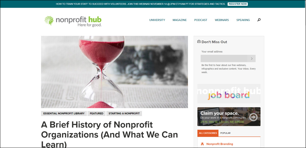 NonprofitHub's nonprofit blog offers valuable resources for nonprofit staffers looking for management advice.