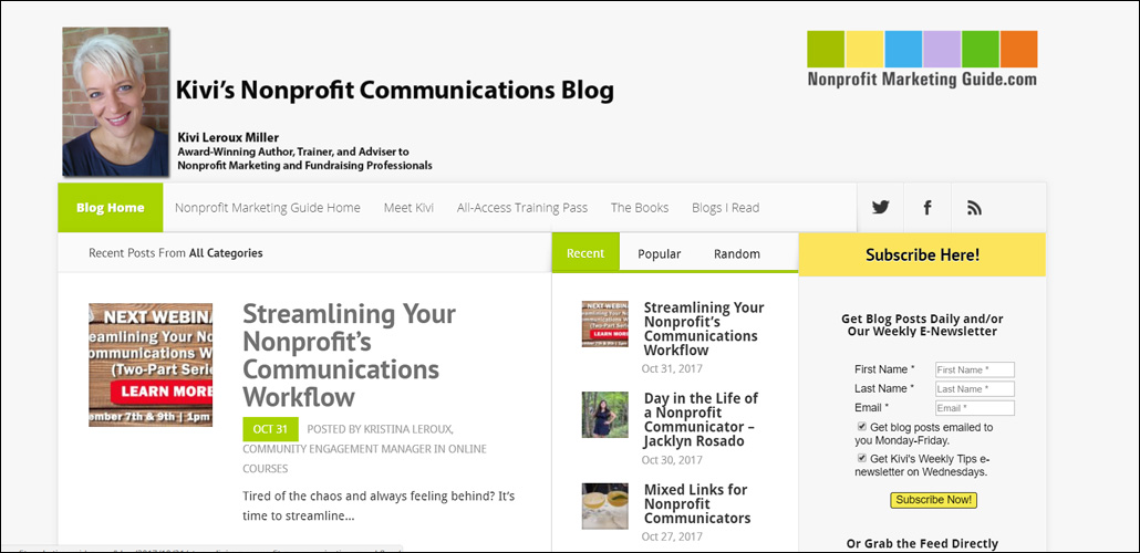 Recurring features make Nonprofit Marketing Guide's nonprofit blog a place to come back to week after week.