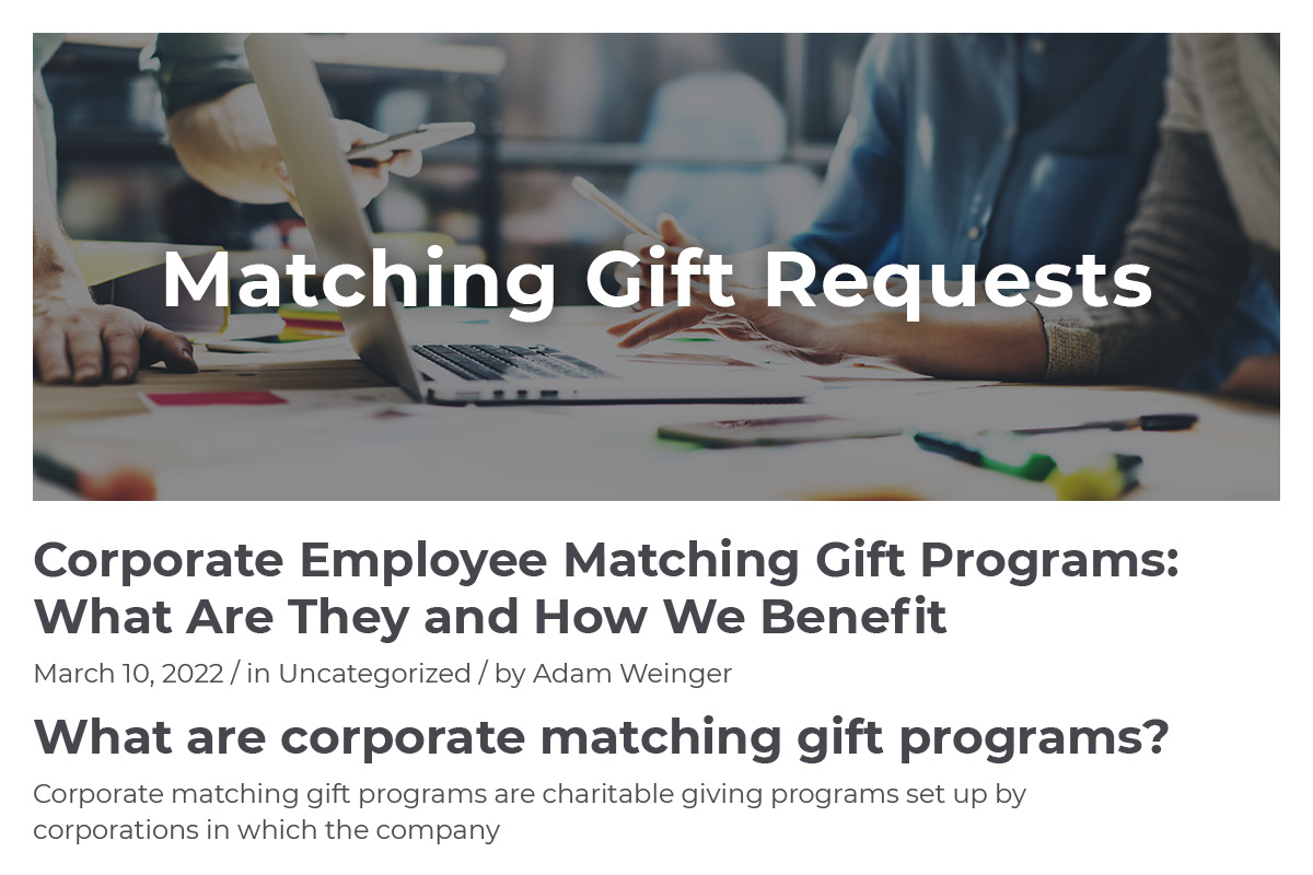 Marketing matching gifts with prewritten articles