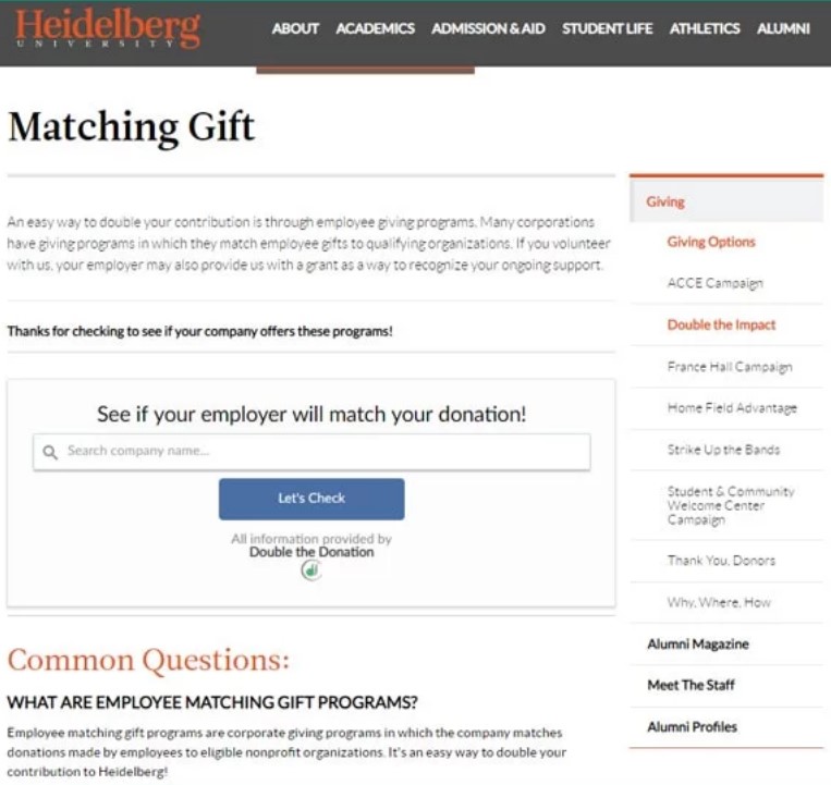 Marketing matching gifts on your website with a dedicated match page
