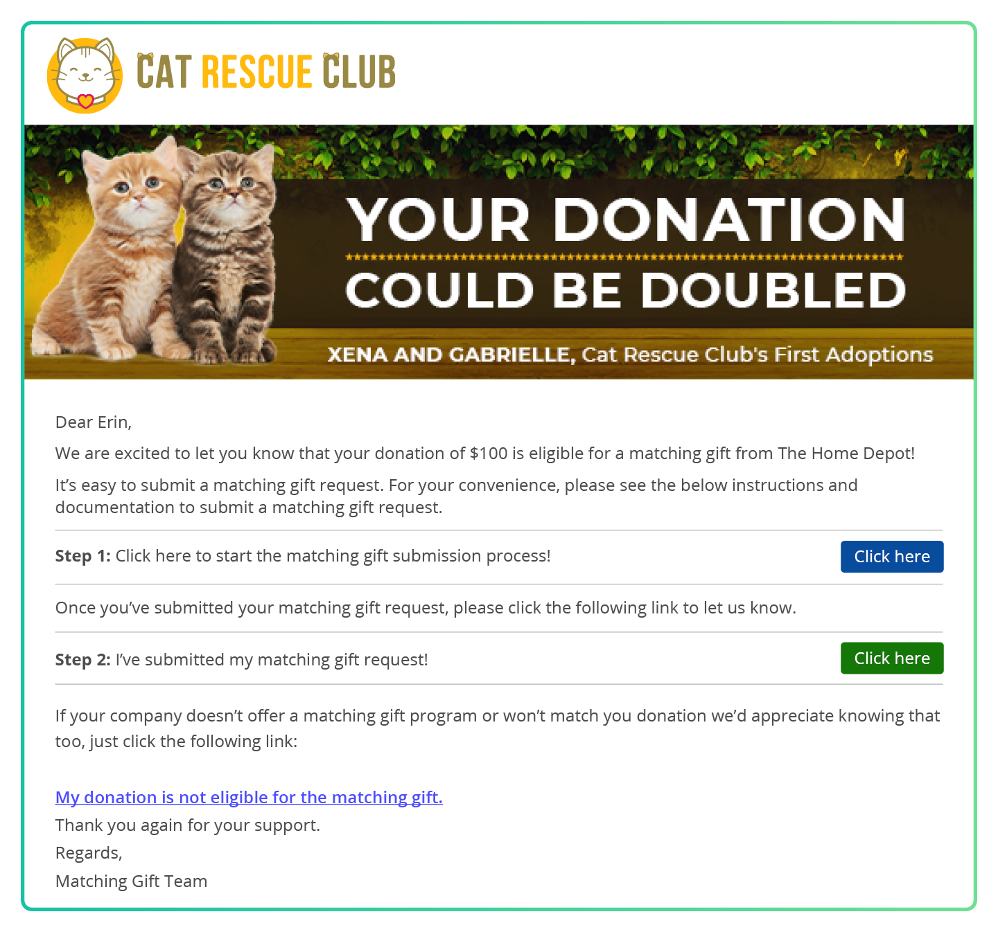 Here's an email that helps improve the donor journey with matching gifts.