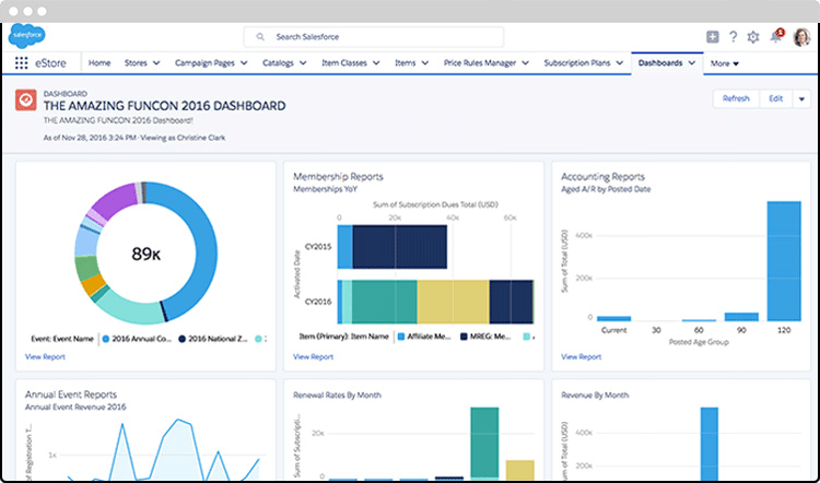 Fonteva Events offers an intuitive event management dashboard within Salesforce.