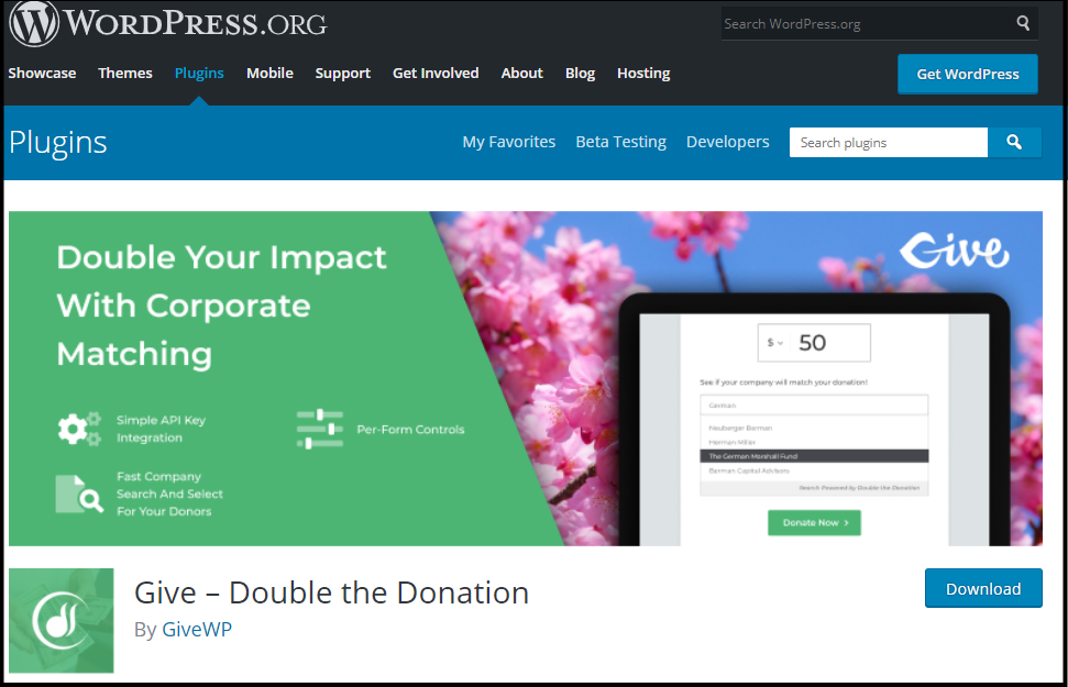 Download Give - Double the Donation plugin to begin activating the integration