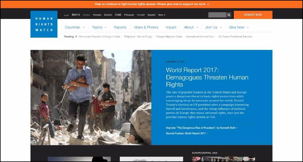 Human Rights Watch has created an informative website centered on a cohesive content strategy.