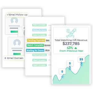 Examples of matching gift reports, features, and tools