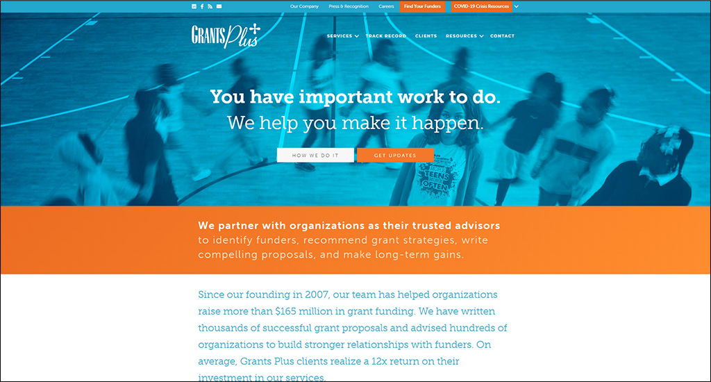 Explore Grants Plus's website to learn more about their nonprofit consulting firm.