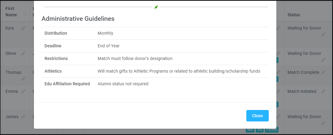 Administrative guidelines have been added to company program information in 360MatchPro.