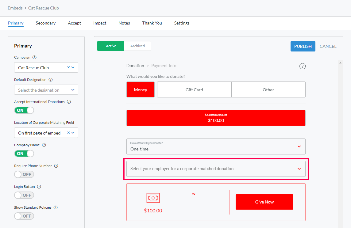 easy integration and simple configuration makes matching gifts easy