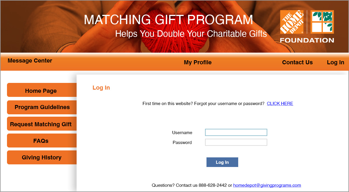 Matching gift submission process step 1 - screenshot