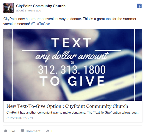 Text-to-Give Promotion Example - Facebook