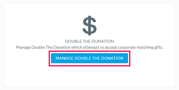 This image shows the Virtuous set up page. It displays the option to "Manage Double the Donation"