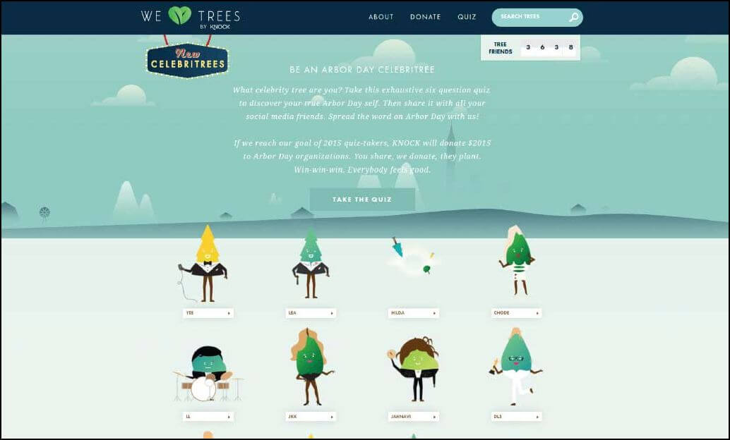 With a cute and engaging design We Heart Trees has a successful nonprofit website.