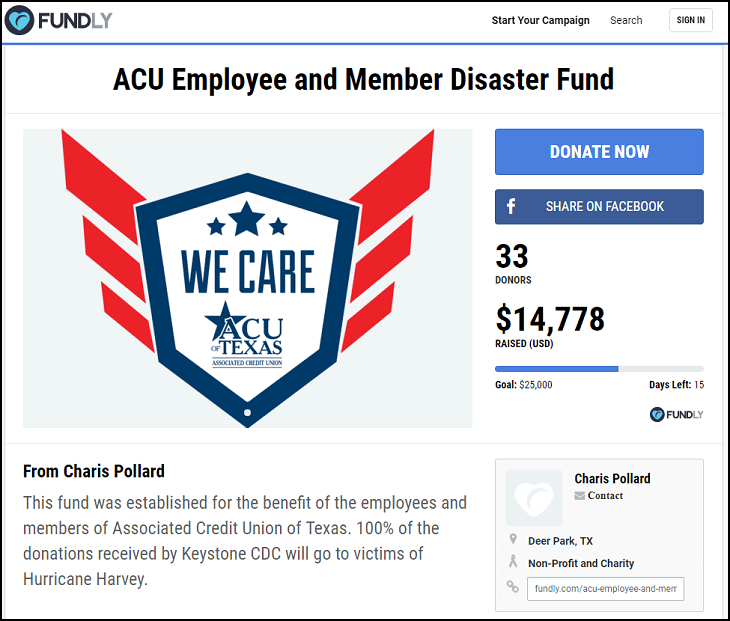 ACU Member and Employee Disaster Relief Fundraiser with Matching Gifts