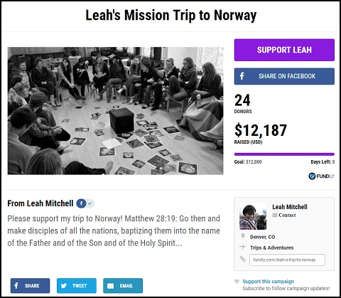 Check out this example crowdfunding campaign for a mission trip.