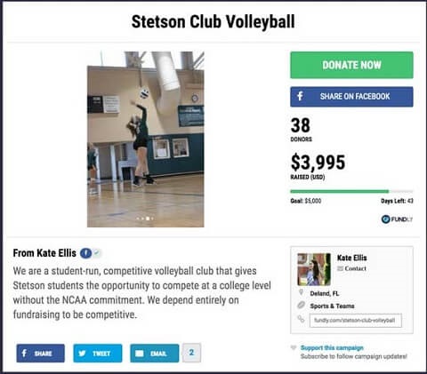 Check out this example crowdfunding campaign for a sports team.