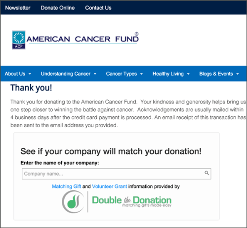 Promote matching gifts by adding a Double the Donation widget to your end-of-year donation form confirmation screen.