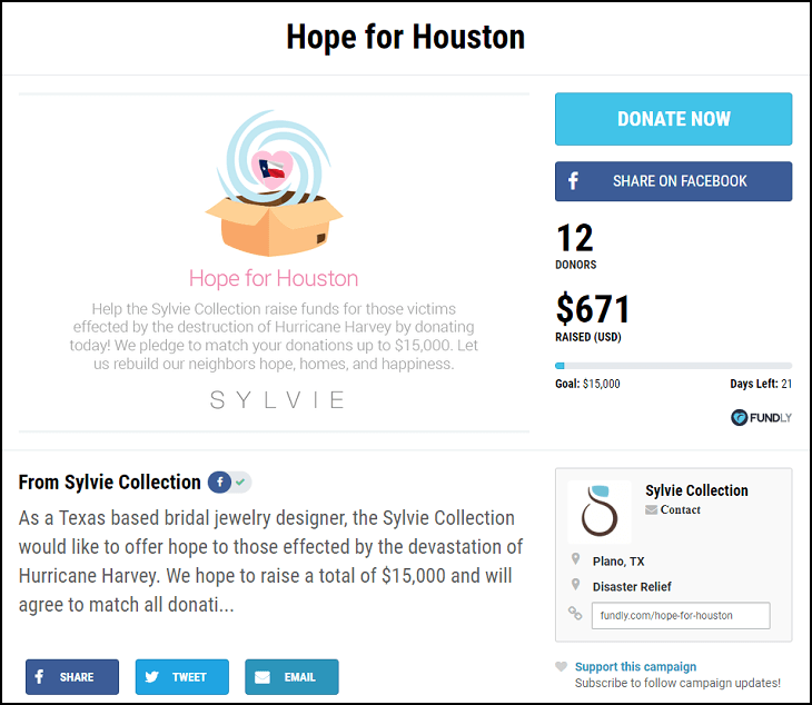 Hope for Houston Disaster Relief Fundraiser with Matching Gifts