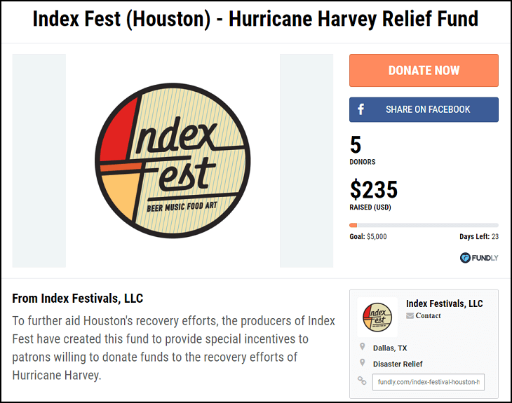 Index Fest Disaster Relief Fundraiser with Matching Gifts